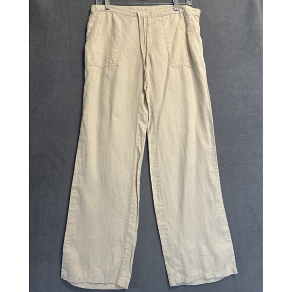 London Jean 100% Linen Low-Waist Wide Leg Pants Womens XS Almond Drawstring - Picture 1 of 9